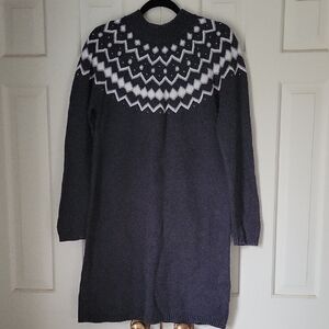 J. Crew Factory Womens Faire Isle Sweater Dress Beaded Mockneck Sz L